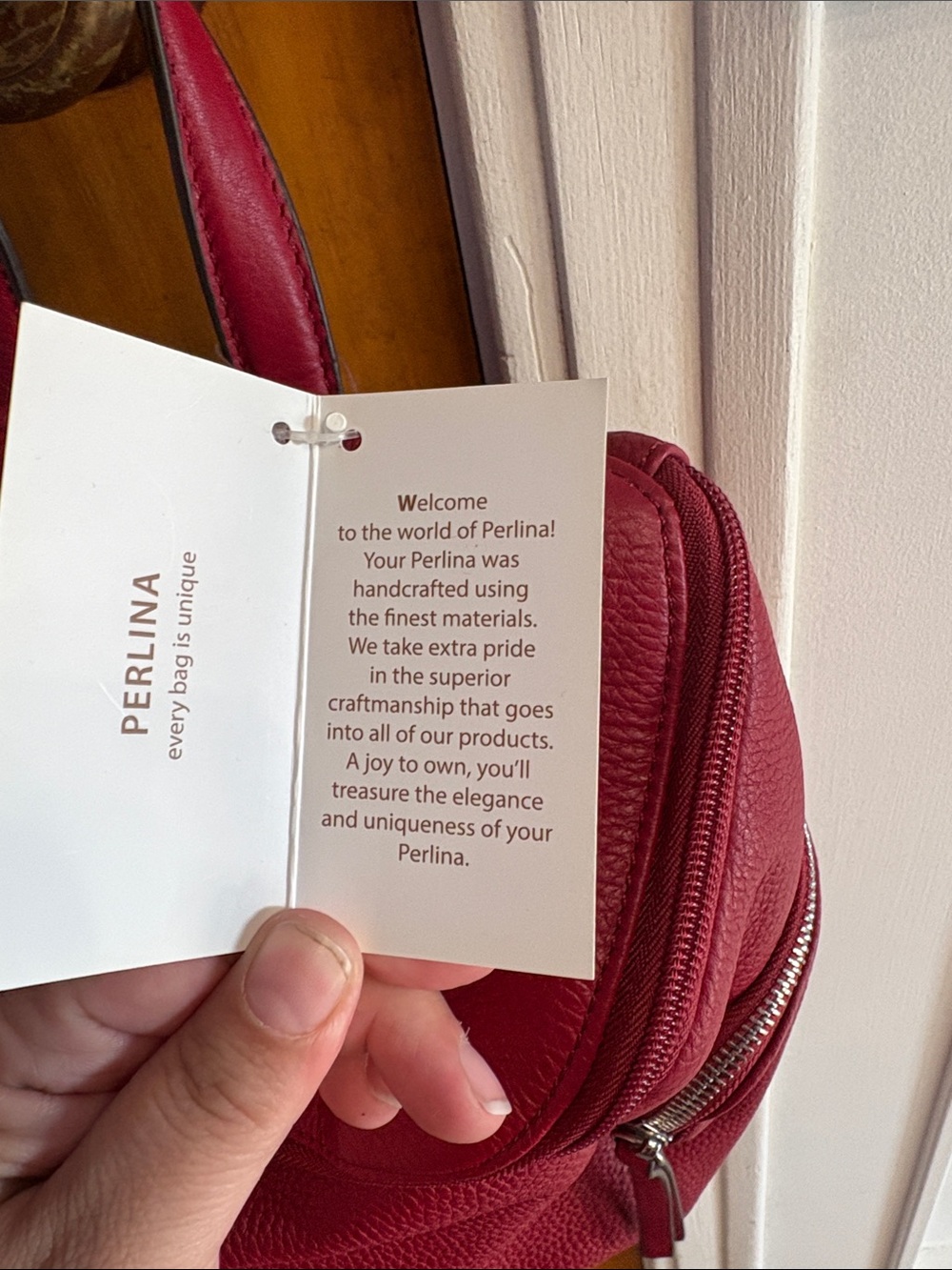 Perlina Pebbled Wine Red Leather Backpack - Picture 6 of 8